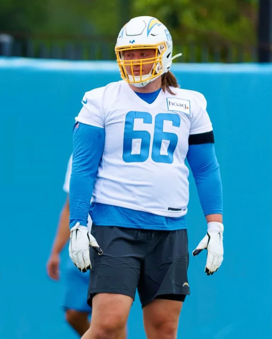 Client, Los Angeles Chargers number 66, at training camp